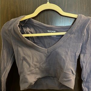 Garage Women's Ribbed V-Neck Crop Top - Black